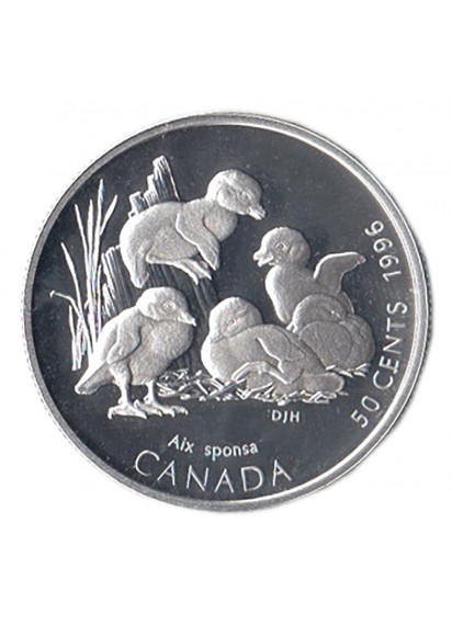 1996 - CANADA 50 Cents Cuccioli Anatra Ag Fondo Specchio